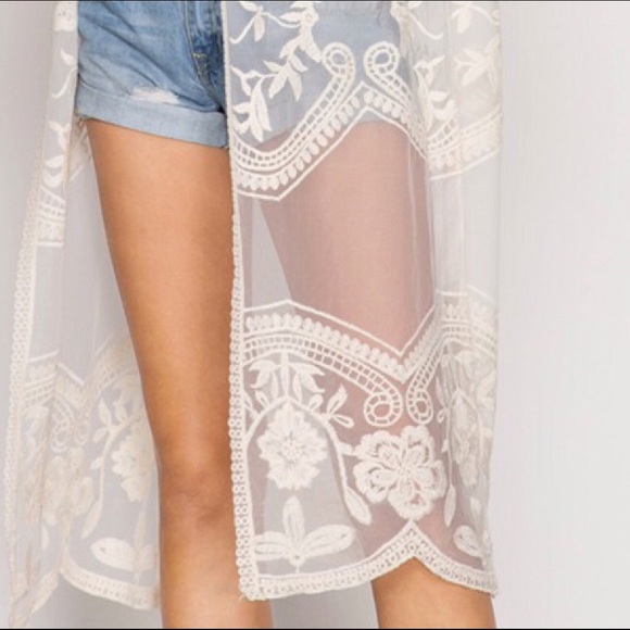 Crochet Lace Floral Midi Kimono - Picture 8 of 8